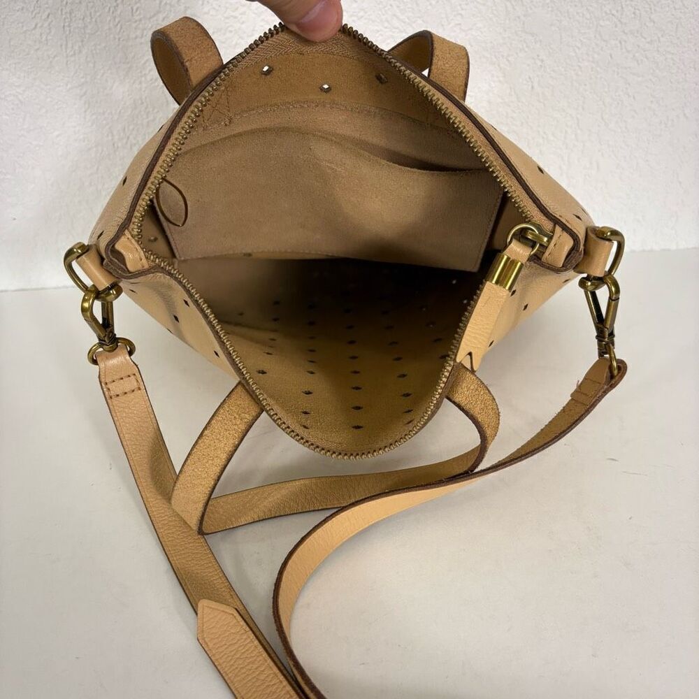 Madewell Beige Perforated Leather Transport Tote Bag Purse with Crossbody Strap - Picture 6 of 8